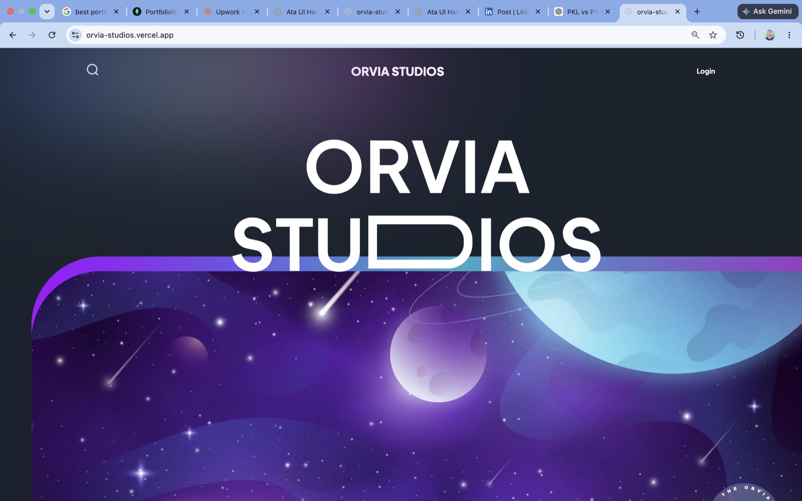 Orvia Studios landing page